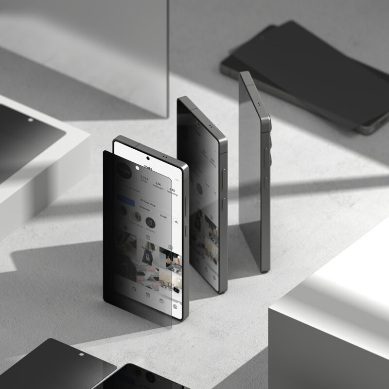 [Pachet 2x] Folie sticla Samsung Galaxy S25 Plus Ringke Easy Slide Privacy Tempered Glass, negru