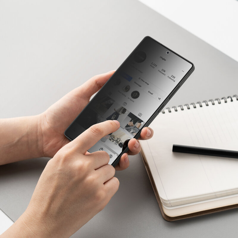 [Pachet 2x] Folie sticla Samsung Galaxy S25 Plus Ringke Easy Slide Privacy Tempered Glass, negru