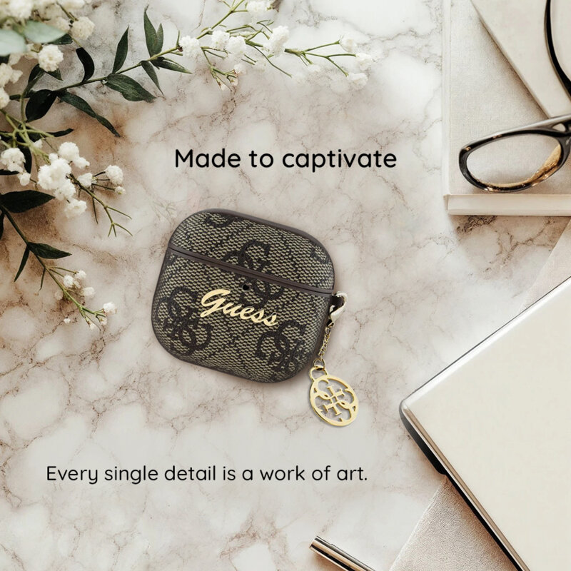 Husa Apple AirPods 4 Guess 4G Charm Collection, negru, GUA4G4GSMK