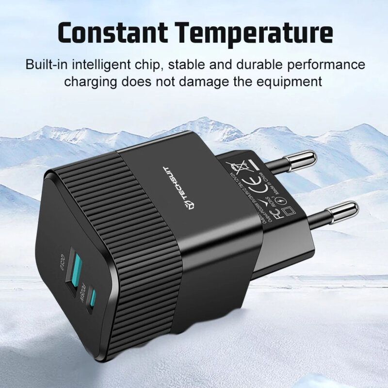 Incarcator priza GaN premium USB, Type-C, 25W Techsuit, CHPD216