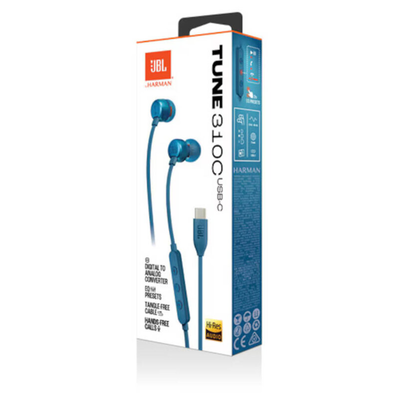 Casti audio cu fir in-ear cu mufa Type-C JBL 310C, albastru