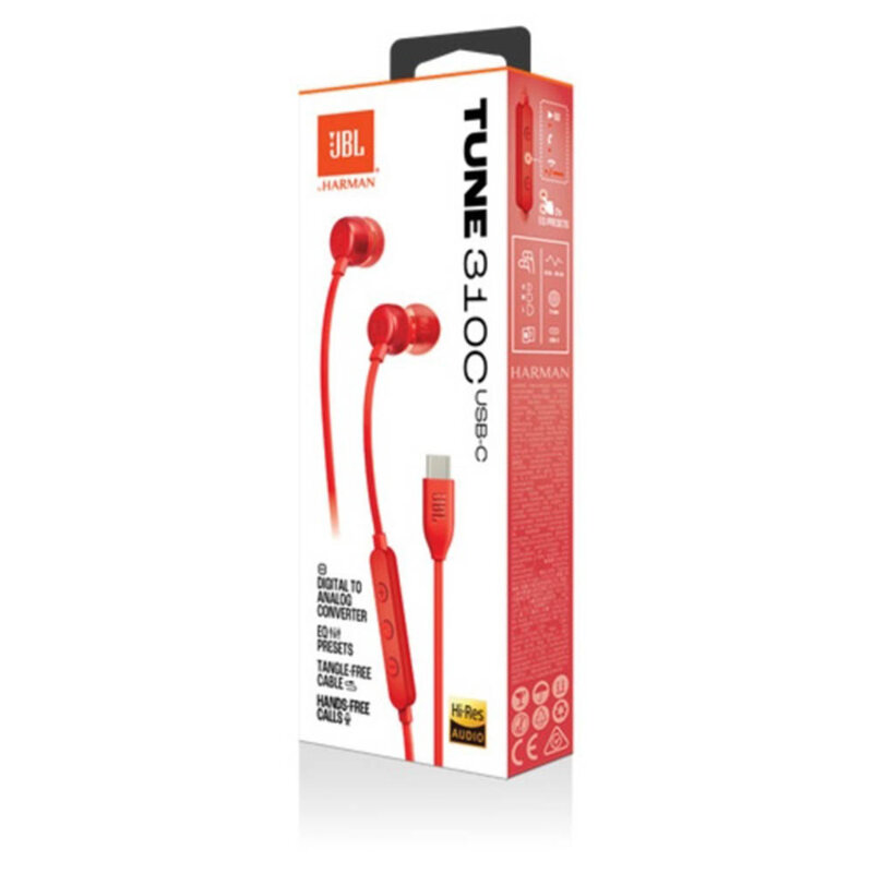 Casti audio cu fir in-ear cu mufa Type-C JBL 310C, rosu