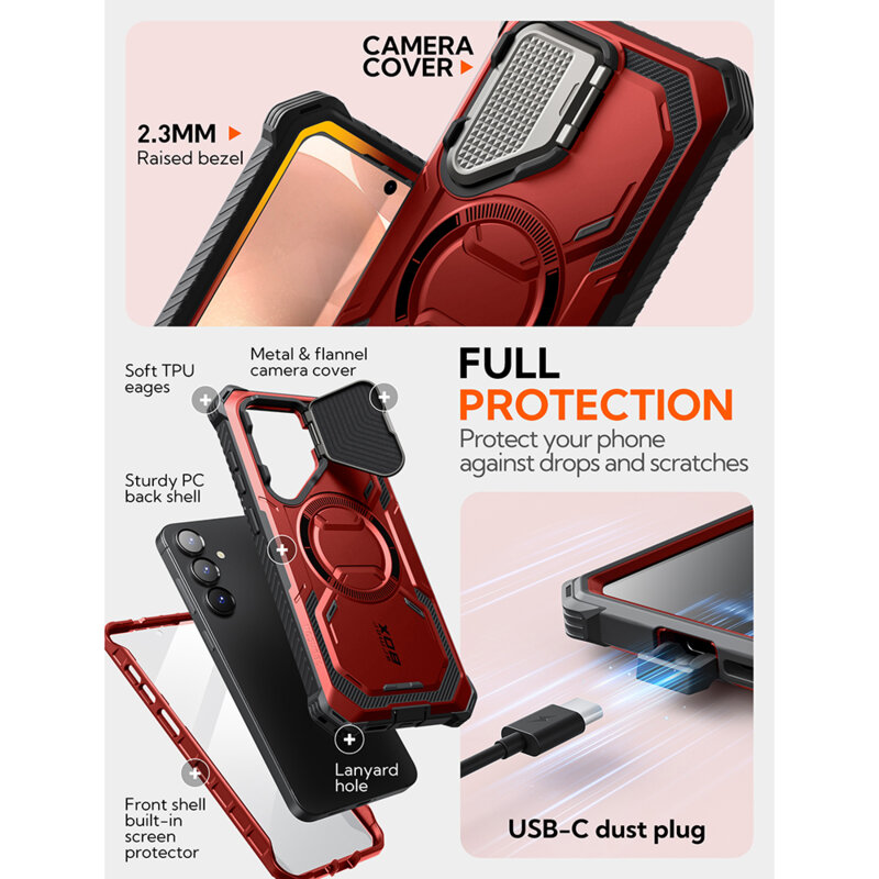 [Pachet 360°] Husa + folie Samsung Galaxy S25 Plus I-Blason Armorbox MagSafe, rosu