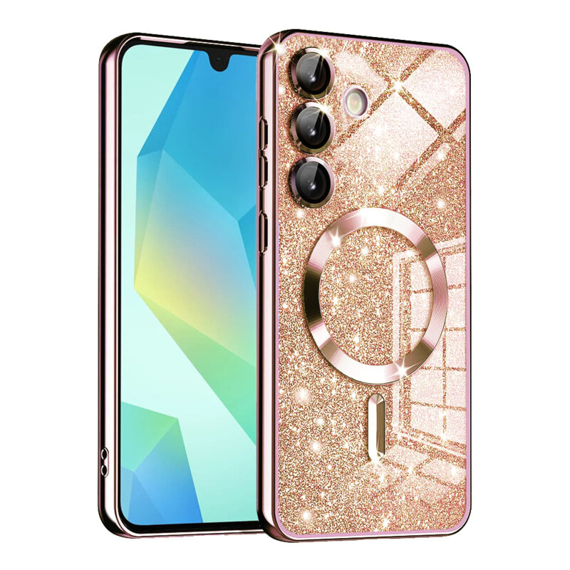 Husa premium Samsung Galaxy A16 5G Techsuit Luxury Glitter MagSafe, roz auriu