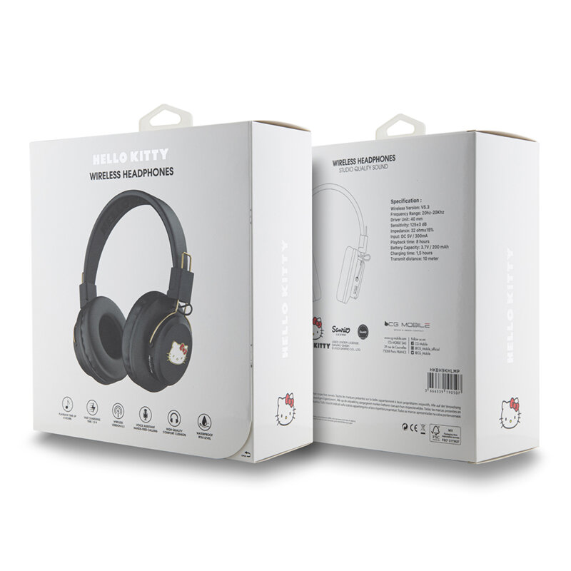 Casti Bluetooth V5.3 On-ear, 200mAh Hello Kitty HKBH9KHLMK, negru