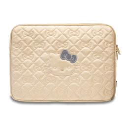 Husa laptop 14 inch cu fermoar Hello Kitty Zip PU Quilted Bows, auriu, HKCSZPEKHBPD