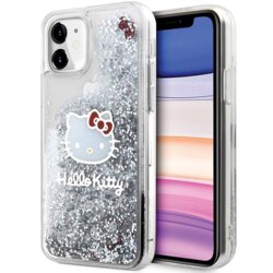 Husa Hello Kitty iPhone 11 Liquid Glitter Charms Kitty Head, HKHCN61LIKHET, argintiu