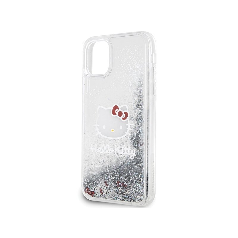 Husa Hello Kitty iPhone 11 Liquid Glitter Charms Kitty Head, HKHCN61LIKHET, argintiu