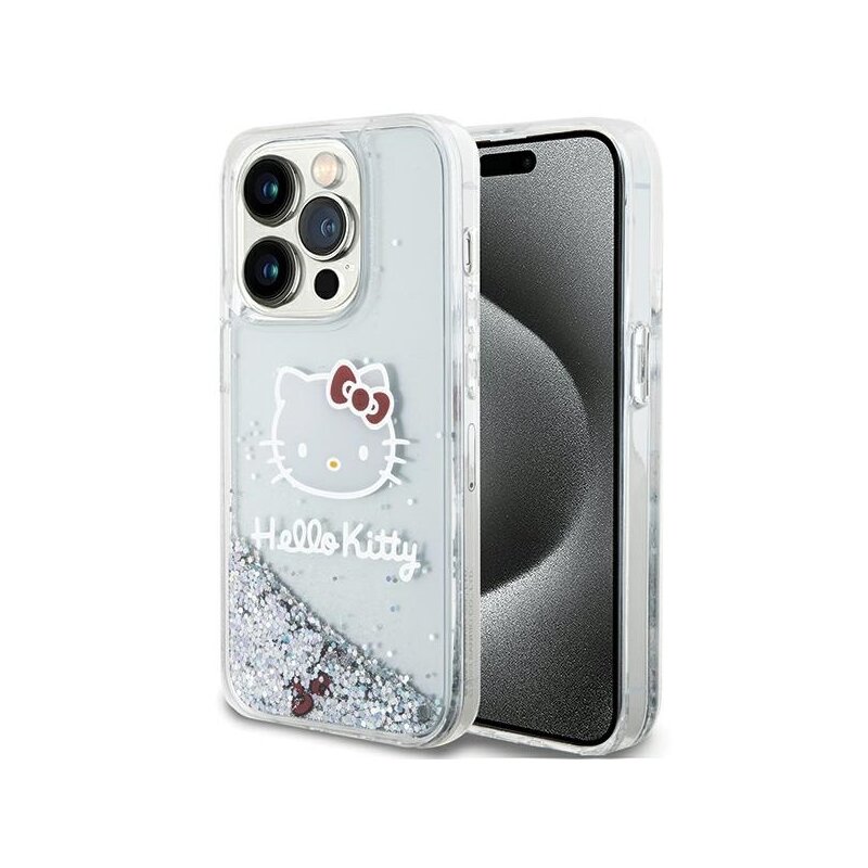Husa Hello Kitty iPhone 13 Pro Hardcase Liquid Glitter Charms Kitty Head, HKHCP13LLIKHET, argintiu