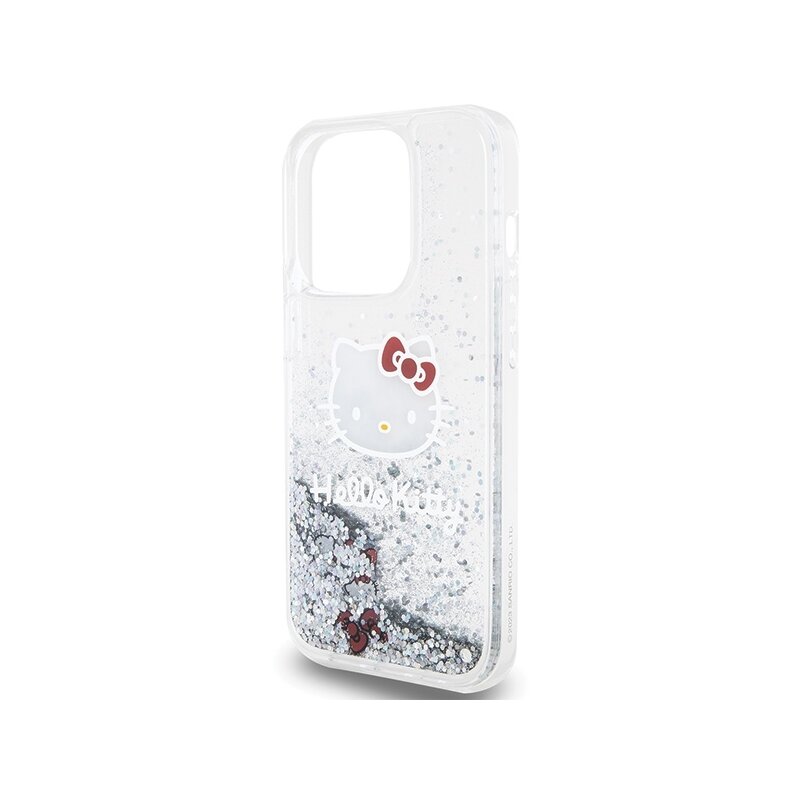 Husa Hello Kitty iPhone 13 Pro Hardcase Liquid Glitter Charms Kitty Head, HKHCP13LLIKHET, argintiu