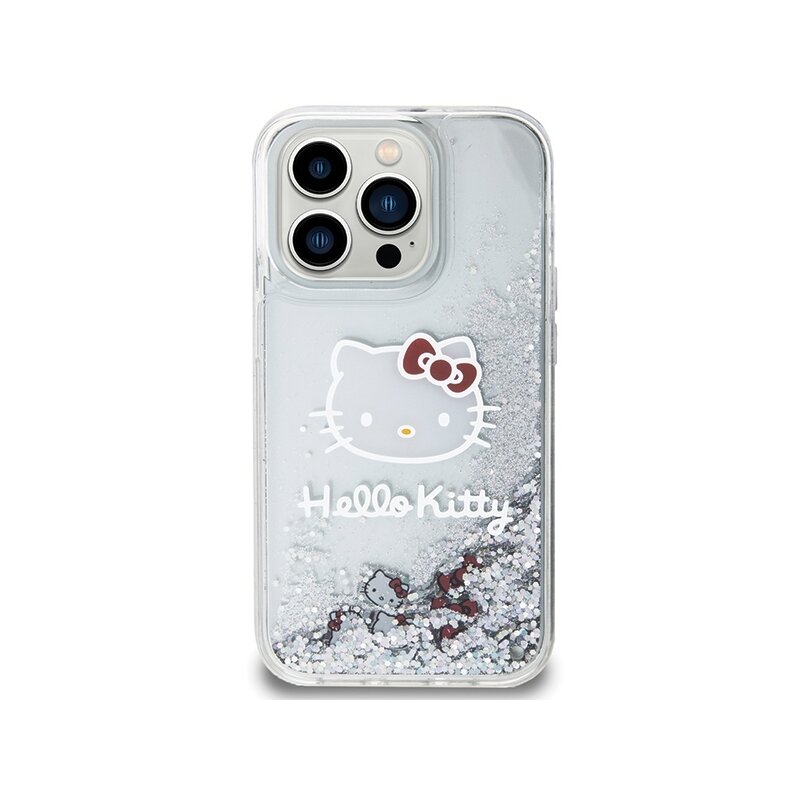 Husa Hello Kitty iPhone 14 Pro Max Hardcase Liquid Glitter Charms Kitty Head, HKHCP14XLIKHET, argintiu