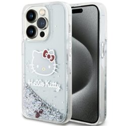 Husa Hello Kitty iPhone 15 Pro Hardcase Liquid Glitter Charms Kitty Head, HKHCP15LLIKHET, argintiu