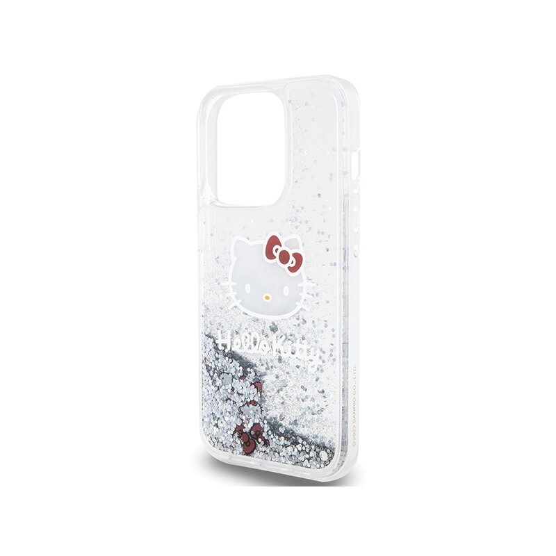 Husa Hello Kitty iPhone 15 Pro Hardcase Liquid Glitter Charms Kitty Head, HKHCP15LLIKHET, argintiu