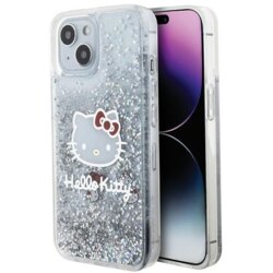 Husa Hello Kitty iPhone 15 Hardcase Liquid Glitter Charms Kitty Head, HKHCP15SLIKHET, argintiu