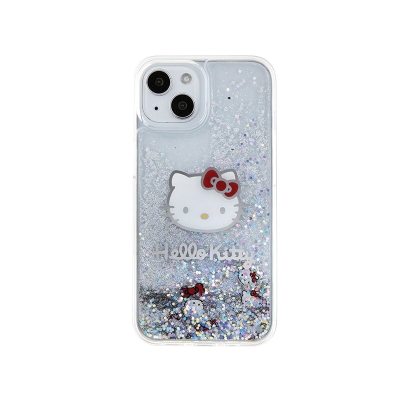 Husa Hello Kitty iPhone 15 Hardcase Liquid Glitter Charms Kitty Head, HKHCP15SLIKHET, argintiu