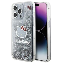 Husa Hello Kitty iPhone 15 Pro Max Hardcase Liquid Glitter Charms Kitty Head, HKHCP15XLIKHET, argintiu