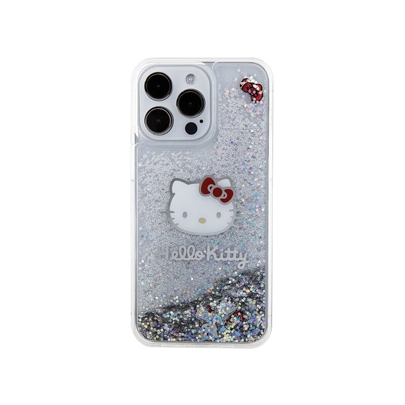 Husa Hello Kitty iPhone 15 Pro Max Hardcase Liquid Glitter Charms Kitty Head, HKHCP15XLIKHET, argintiu