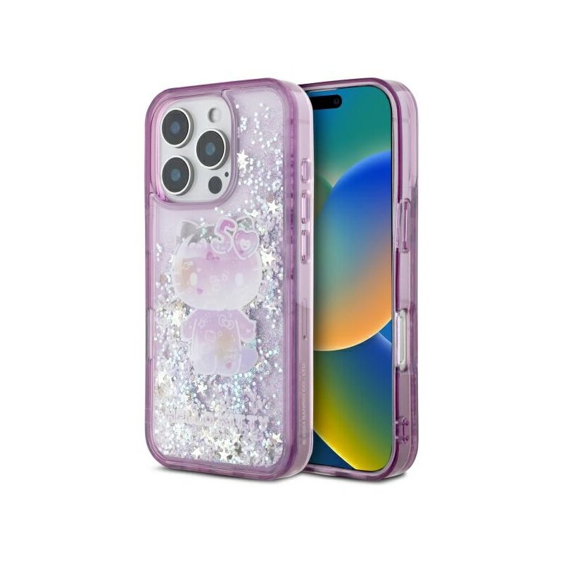Husa Hello Kitty iPhone 16 Pro Hardcase Liquid Glitter 50TH Anniversary Party, HKHCP16LL50PPU, mov