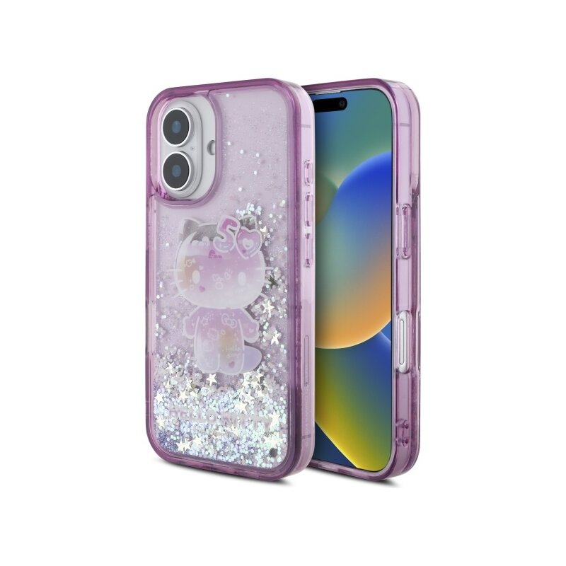 Husa Hello Kitty iPhone 16 Hardcase Liquid Glitter 50TH Anniversary Party, HKHCP16SL50PPU, mov