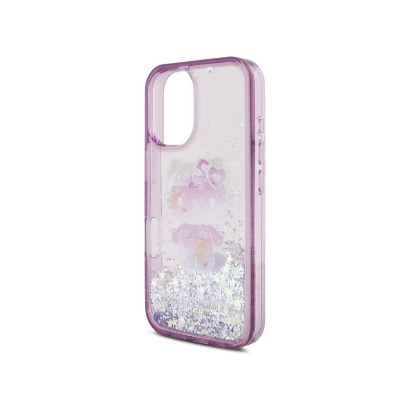 Husa Hello Kitty iPhone 16 Hardcase Liquid Glitter 50TH Anniversary Party, HKHCP16SL50PPU, mov