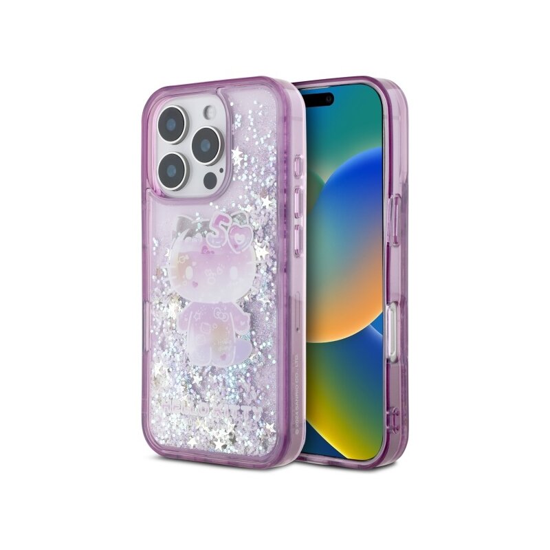 Husa Hello Kitty iPhone 16 Pro Max Hardcase Liquid Glitter 50TH Anniversary Party, HKHCP16XL50PPU, mov