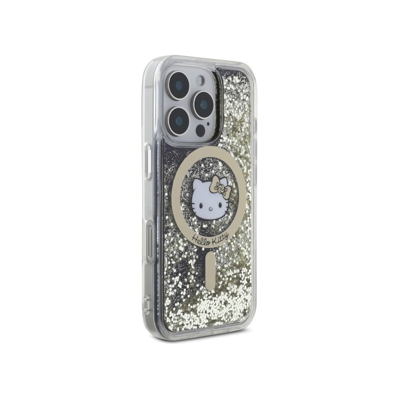 Husa Hello Kitty iPhone 16 Pro Hardcase Liquid Glitter Fever MagSafe, HKHMP16LLGDIK, negru