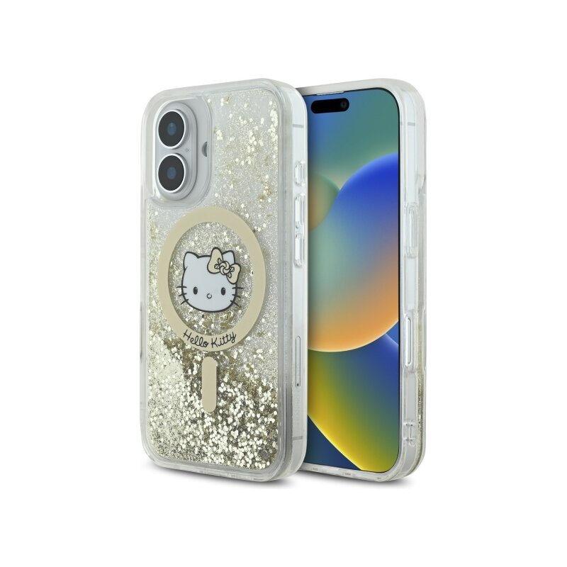 Husa Hello Kitty iPhone 16 Hardcase Liquid Glitter Fever MagSafe, HKHMP16SLGDIH, alb