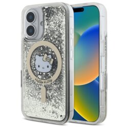 Husa Hello Kitty iPhone 16 Hardcase Liquid Glitter Fever MagSafe, HKHMP16SLGDIK, negru