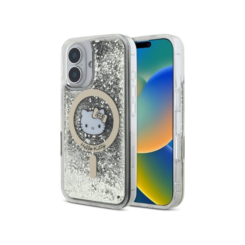 Husa Hello Kitty iPhone 16 Hardcase Liquid Glitter Fever MagSafe, HKHMP16SLGDIK, negru