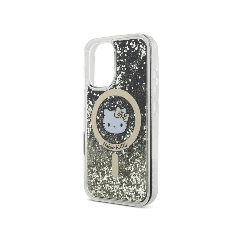 Husa Hello Kitty iPhone 16 Hardcase Liquid Glitter Fever MagSafe, HKHMP16SLGDIK, negru