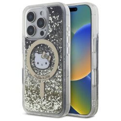 Husa Hello Kitty iPhone 16 Pro Max Hardcase Liquid Glitter Fever MagSafe, HKHMP16XLGDIK, negru