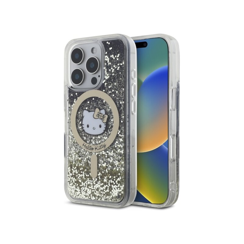 Husa Hello Kitty iPhone 16 Pro Max Hardcase Liquid Glitter Fever MagSafe, HKHMP16XLGDIK, negru