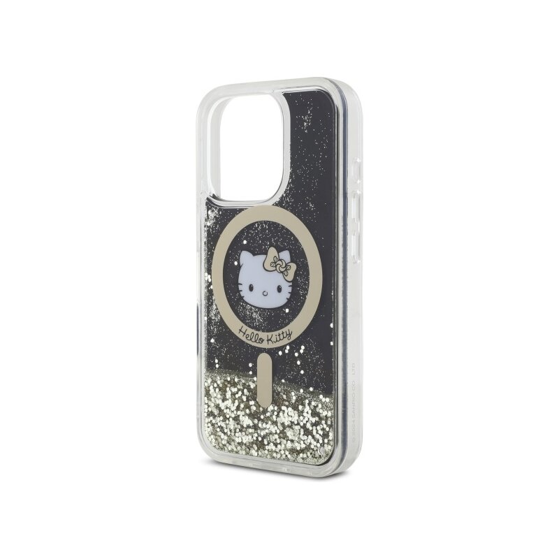 Husa Hello Kitty iPhone 16 Pro Max Hardcase Liquid Glitter Fever MagSafe, HKHMP16XLGDIK, negru