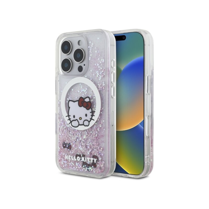 Husa Hello Kitty iPhone 16 Pro Max Hardcase Liquid Glitter Sweet Kitty Bows MagSafe, HKHMP16XLSWKH, alb