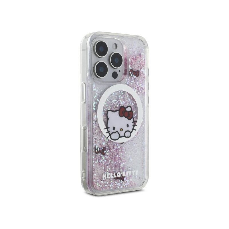 Husa Hello Kitty iPhone 16 Pro Max Hardcase Liquid Glitter Sweet Kitty Bows MagSafe, HKHMP16XLSWKH, alb