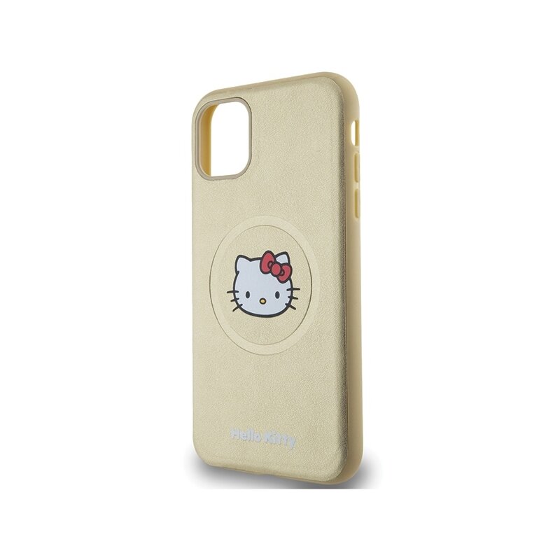 Husa Hello Kitty iPhone 11 Hardcase Leather Kitty Head MagSafe, HKHMN61PGHCKD, auriu