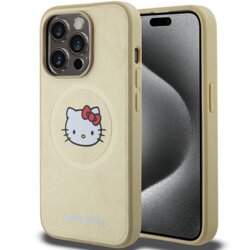 Husa Hello Kitty iPhone 14 Pro Hardcase Leather Kitty Head MagSafe, HKHMP14LPGHCKD, auriu