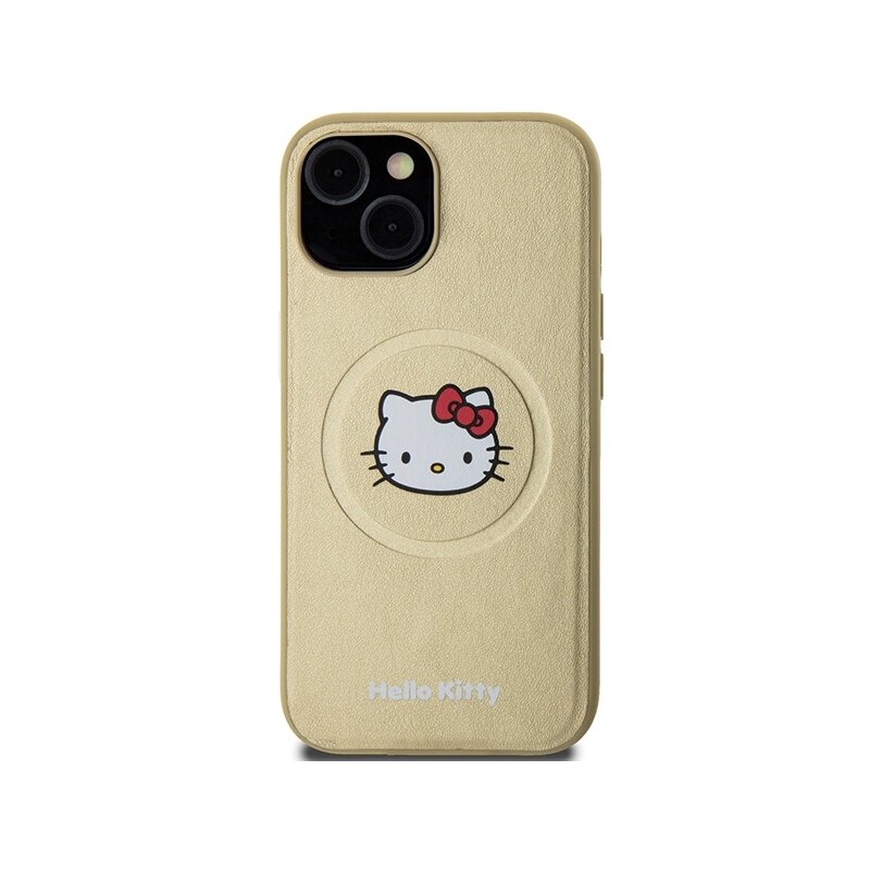 Husa Hello Kitty iPhone 14 Hardcase Leather Kitty Head MagSafe, HKHMP14SPGHCKD, auriu