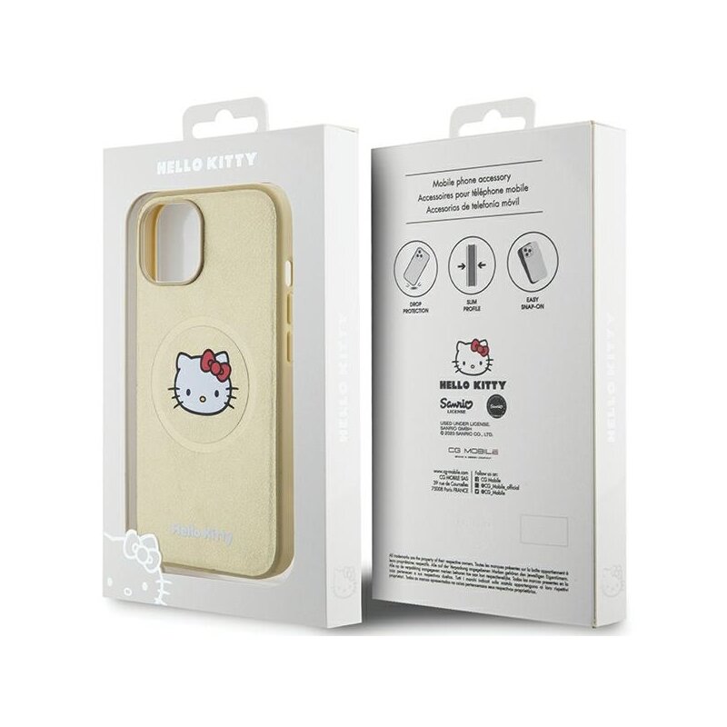Husa Hello Kitty iPhone 14 Hardcase Leather Kitty Head MagSafe, HKHMP14SPGHCKD, auriu