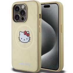 Husa Hello Kitty iPhone 14 Pro Max Hardcase Leather Kitty Head MagSafe, HKHMP14XPGHCKD, auriu