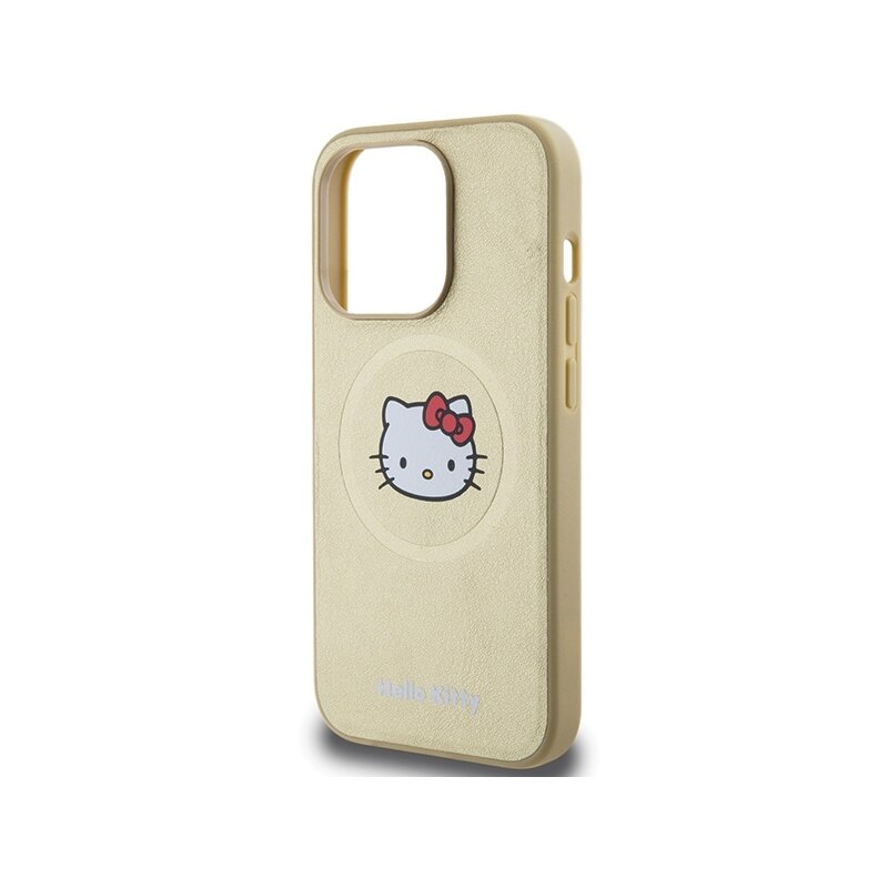 Husa Hello Kitty iPhone 14 Pro Max Hardcase Leather Kitty Head MagSafe, HKHMP14XPGHCKD, auriu