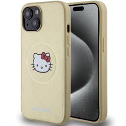 Husa Hello Kitty iPhone 15 Hardcase Leather Kitty Head MagSafe, HKHMP15SPGHCKD, auriu