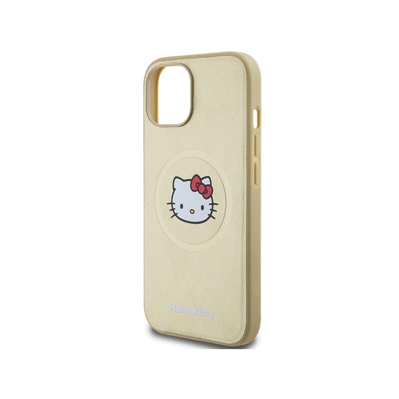 Husa Hello Kitty iPhone 15 Hardcase Leather Kitty Head MagSafe, HKHMP15SPGHCKD, auriu