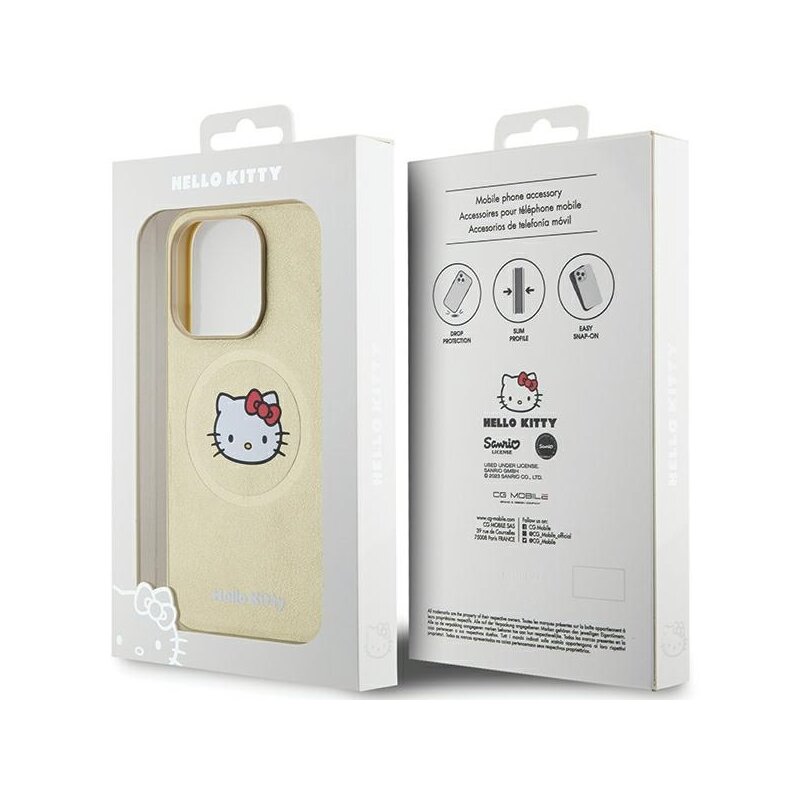 Husa Hello Kitty iPhone 15 Pro Max Hardcase Leather Kitty Head MagSafe, HKHMP15XPGHCKD, auriu