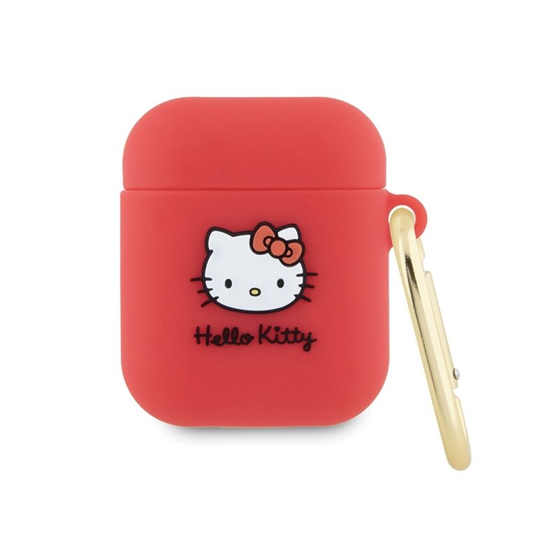 Husa AirPods 2 Hello Kitty Silicone 3D Kitty Head, rosu