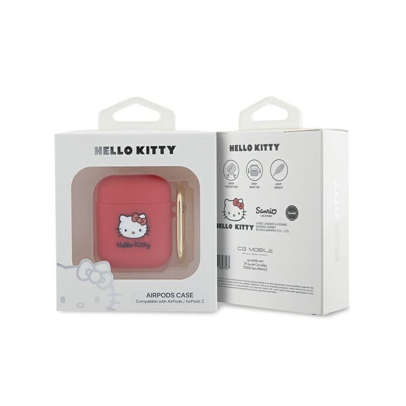 Husa AirPods 2 Hello Kitty Silicone 3D Kitty Head, rosu