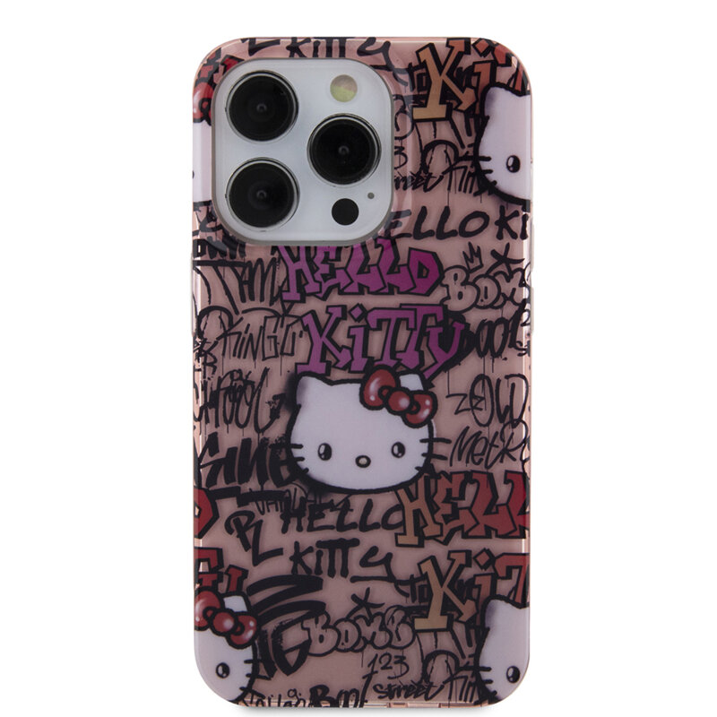 Husa Hello Kitty iPhone 13 Pro Max Hardcase IML Tags Graffiti, roz, HKHCP13XHDGPTP