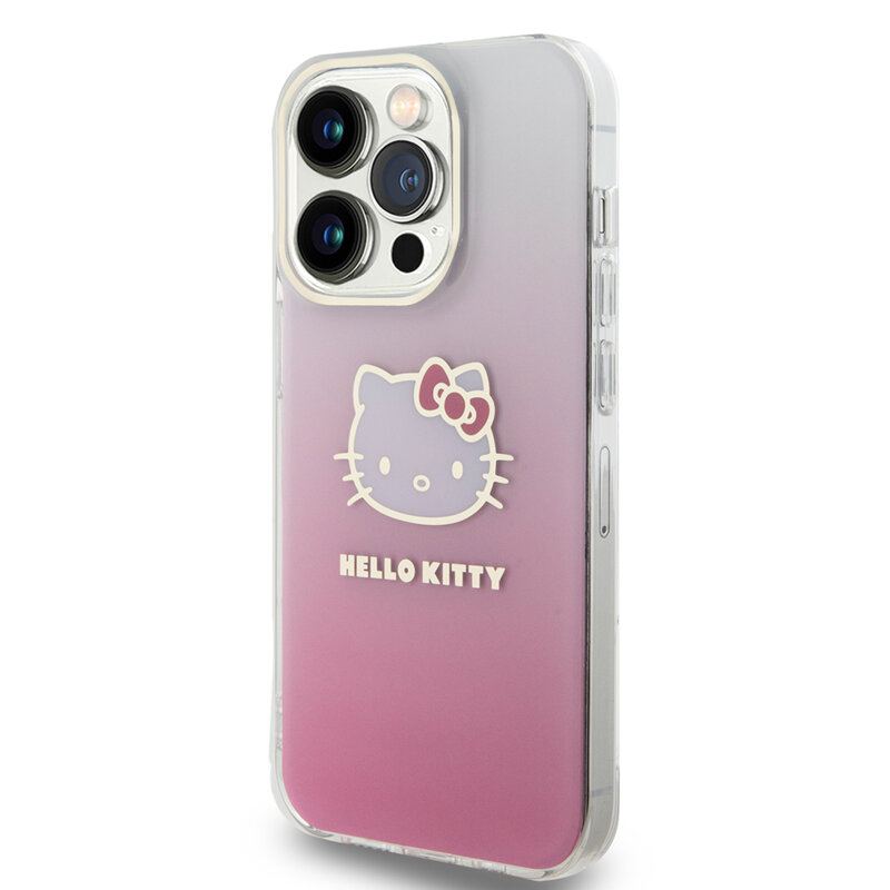Husa Hello Kitty iPhone 15 Pro Hardcase IML Gradient Electrop Kitty Head, roz, HKHCP15LHDGKEP