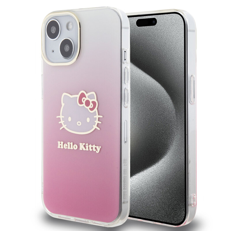 Husa Hello Kitty iPhone 15 Hardcase IML Gradient Electrop Kitty Head, roz, HKHCP15SHDGKEP