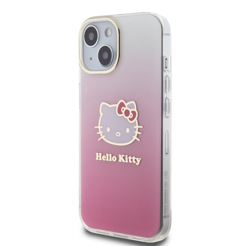 Husa Hello Kitty iPhone 15 Hardcase IML Gradient Electrop Kitty Head, roz, HKHCP15SHDGKEP